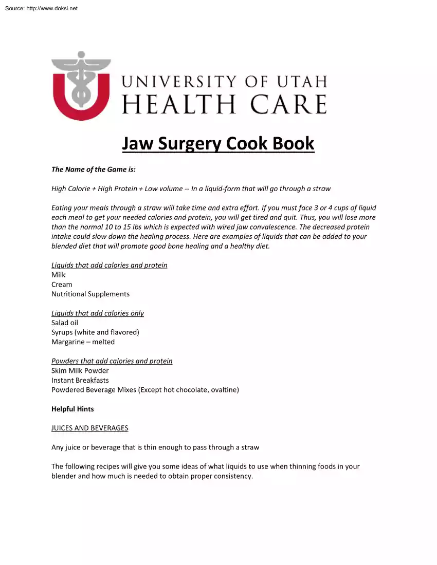Jaw Surgery Cook Book