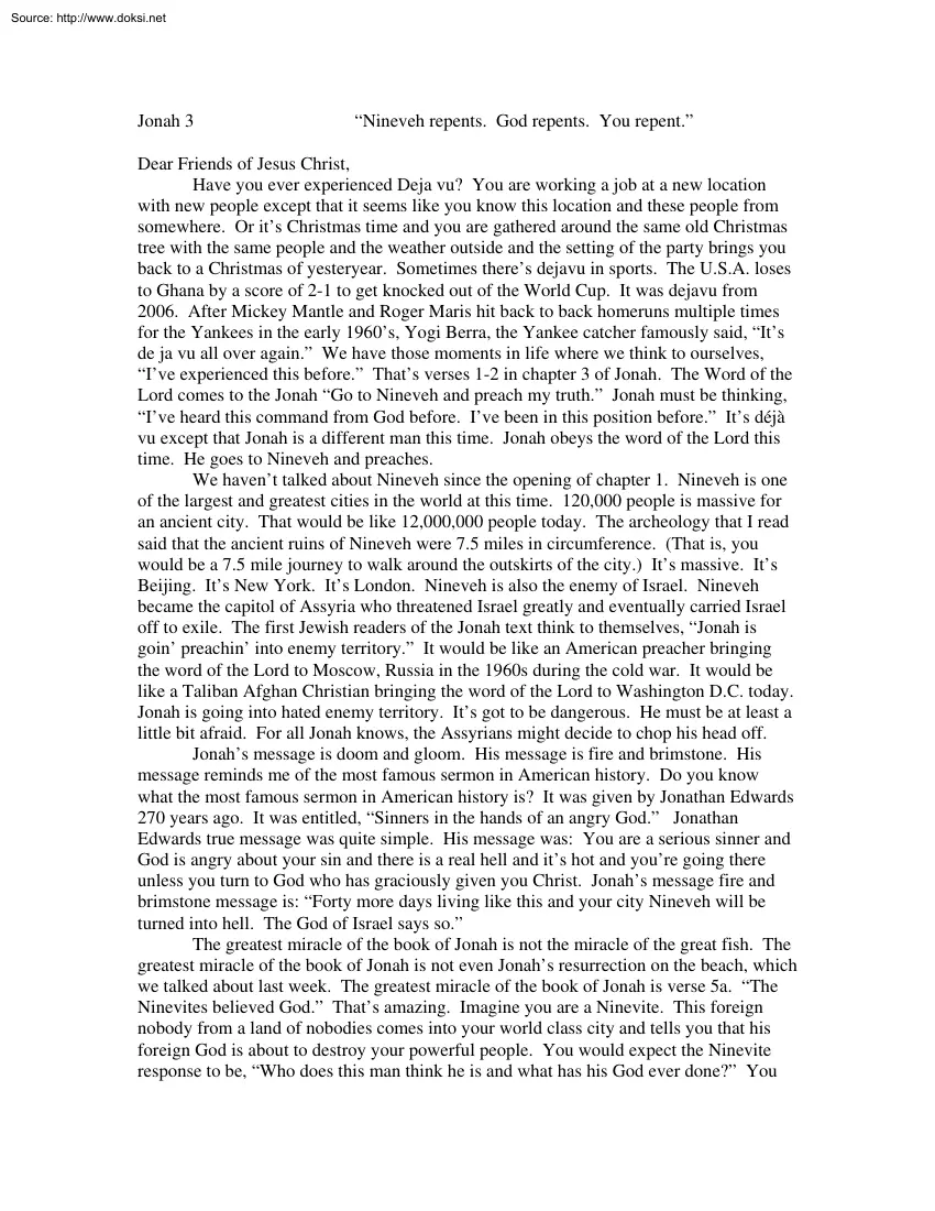 Niniveh Repents, God Repents, You Repent