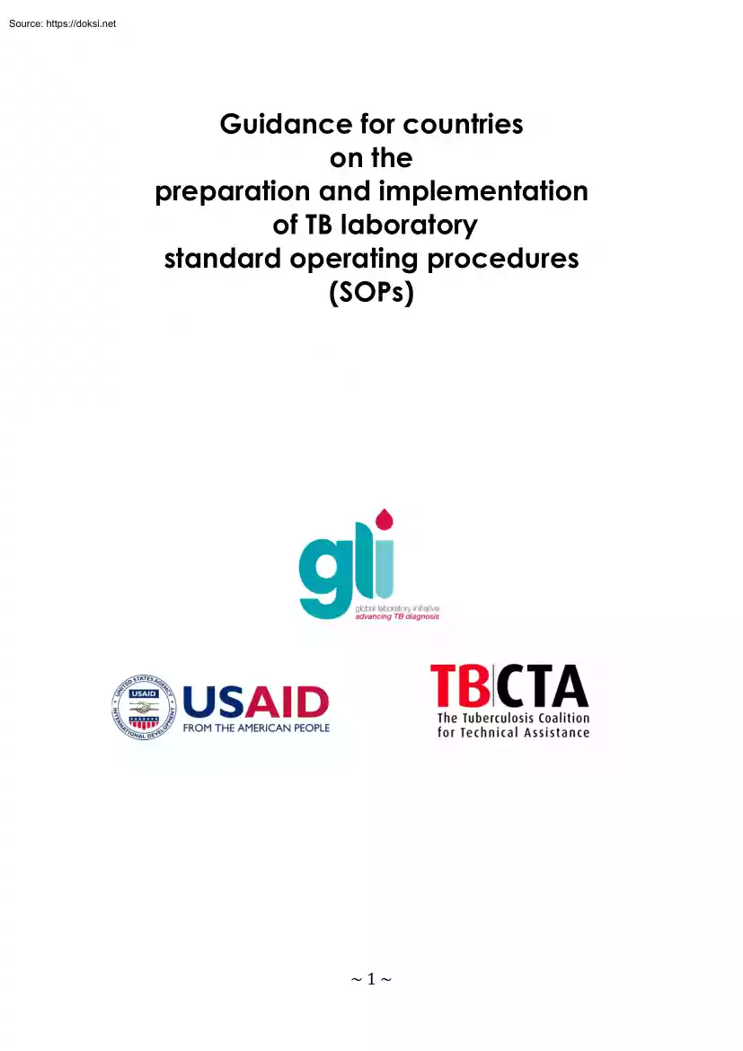 Guidance for Countries on the Preparation and Implementation of TB Laboratory Standard Operating Procedures