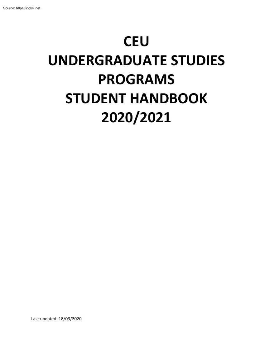 CEU Undergraduate Studies Programs Student Handbook