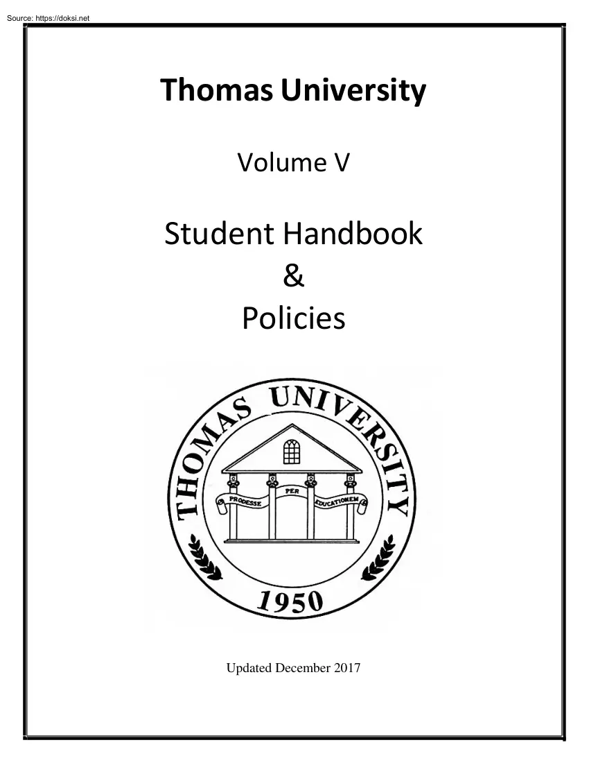 Thomas University, Student Handbook