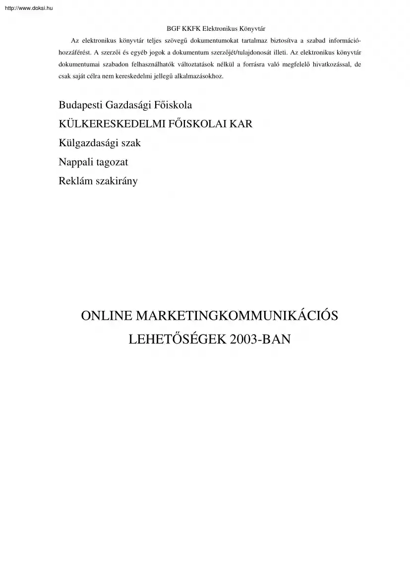 Illés Gergely Béla - Online Marketingkommunikációs lehetőségek 2003-ban