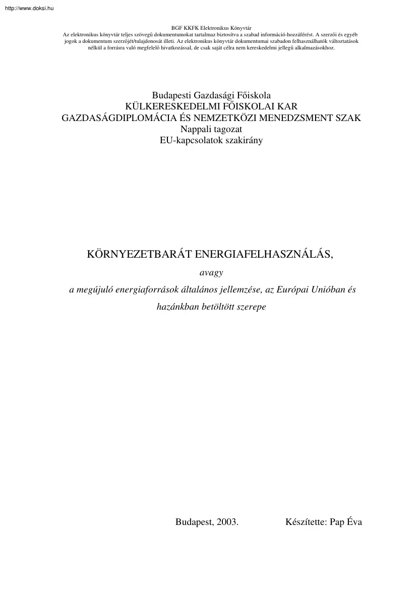 Pap Éva - Környezetbarát energiafelhasználás