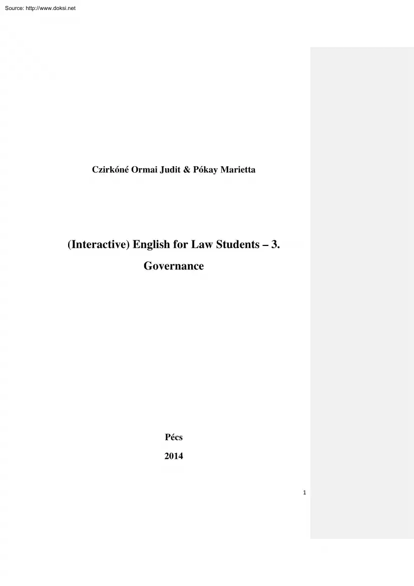 Judit Ormai - English for Law Students, Governance