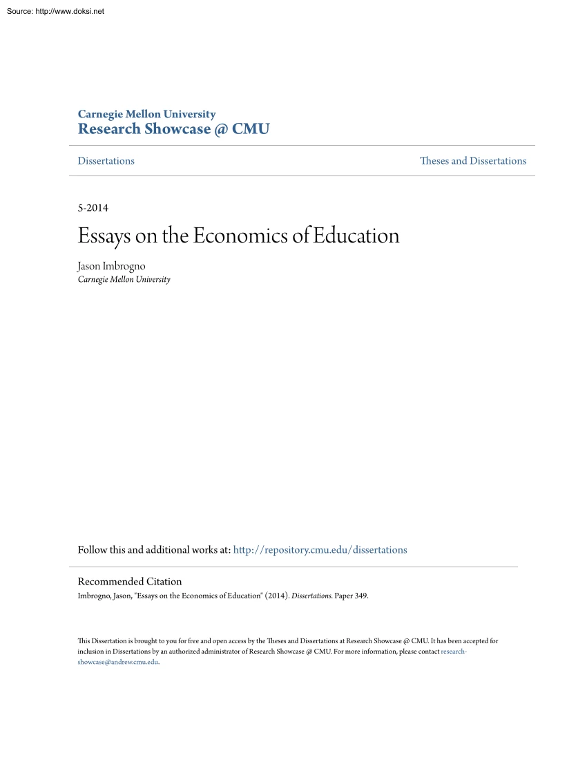 Jason Imbrogno - Essays on the Economics of Education