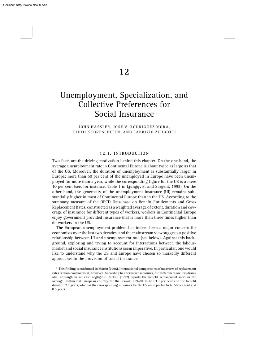 John-Jose-Kjetil - Unemployment, Specialization, and Collective Preferences for Social Insurances