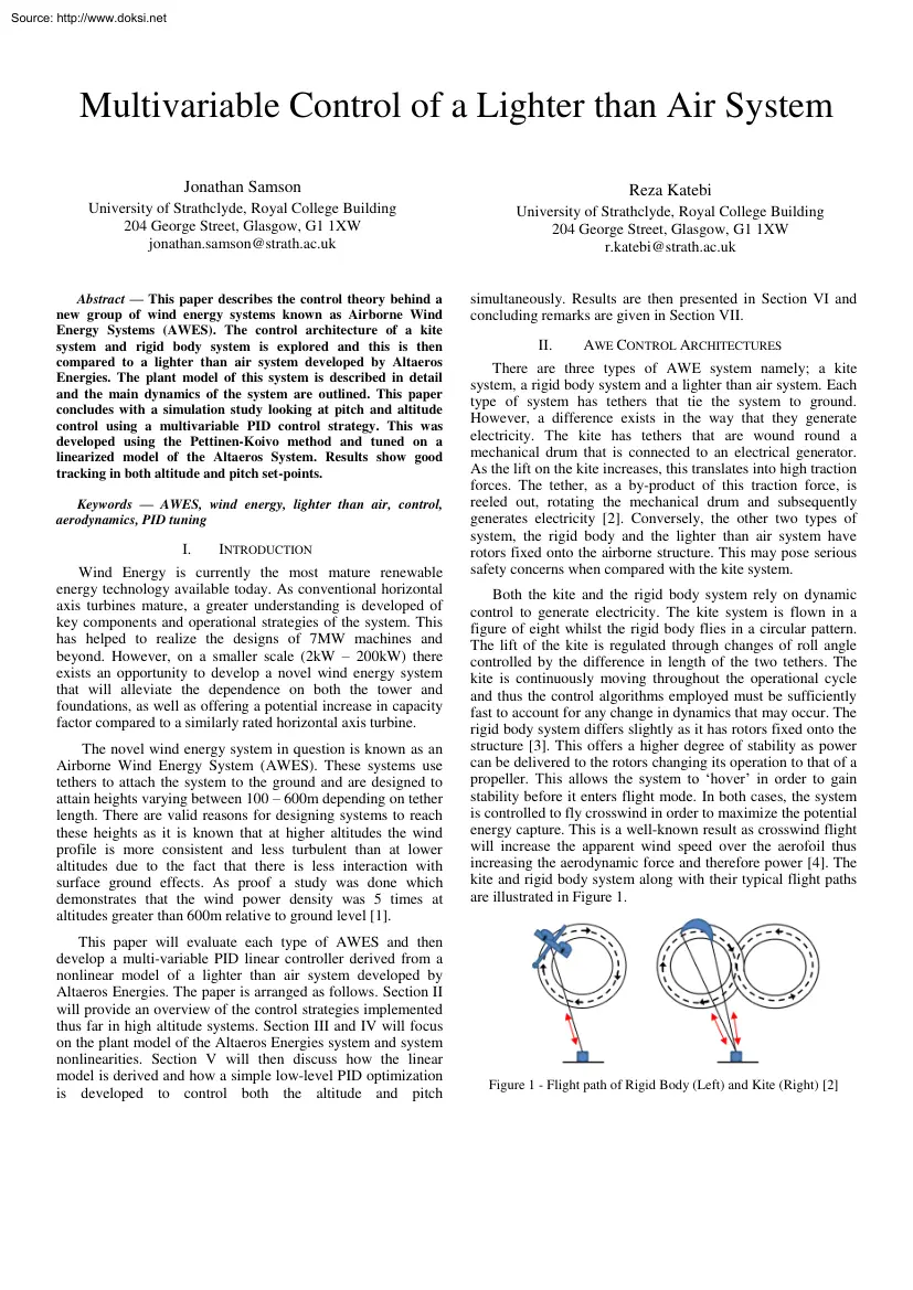 Samson-Katebi - Multivariable Control of a Lighter than Air System