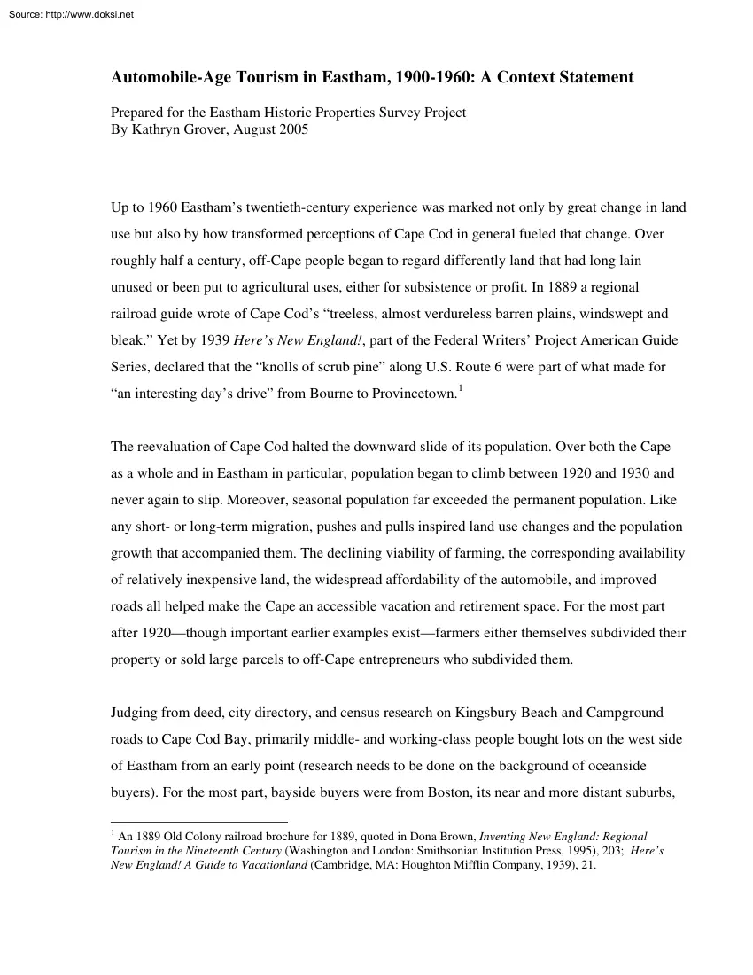 Kathryn Grover - Automobile-Age Tourism in Eastham, 1900-1960