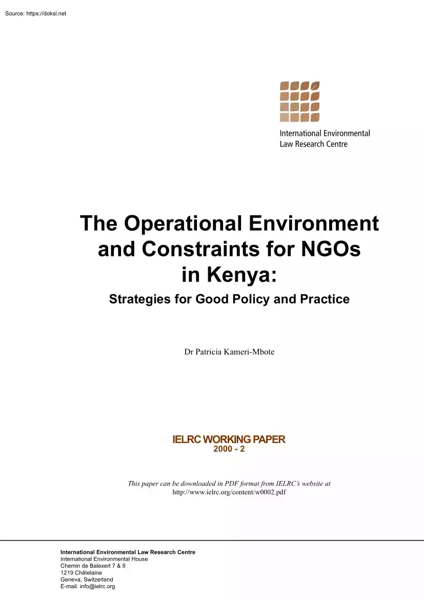 Dr. Patricia Kameri-Mbote - The Operational Environment and Constraints for NGOs in Kenya, Strategies for Good Policy and Practice