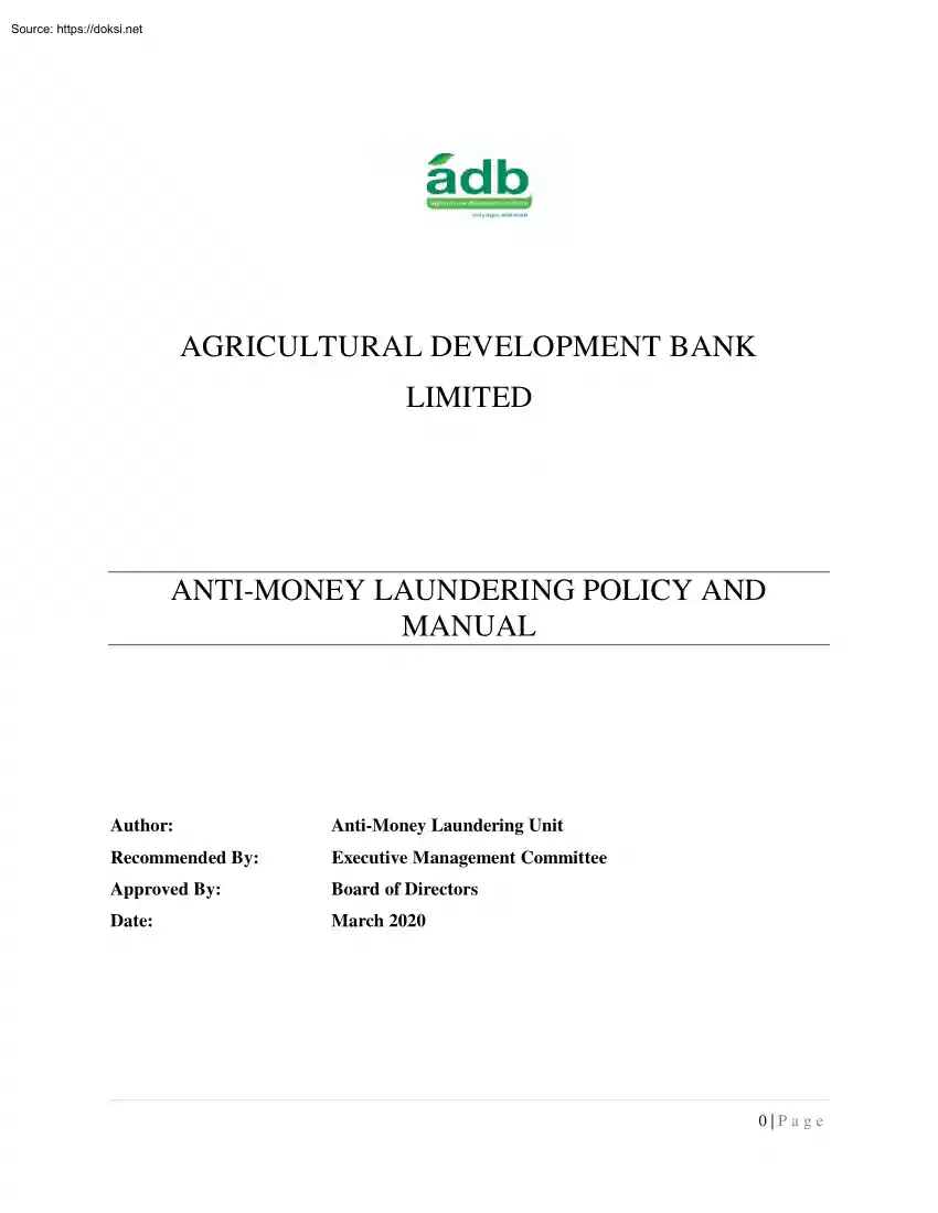 Anti Money Laundering Policy and Manual
