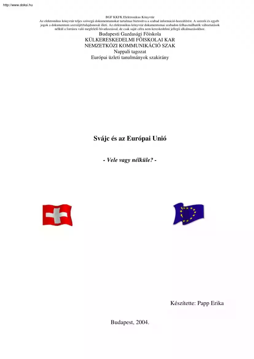 Papp Erika - Svájc és az Európai Unió