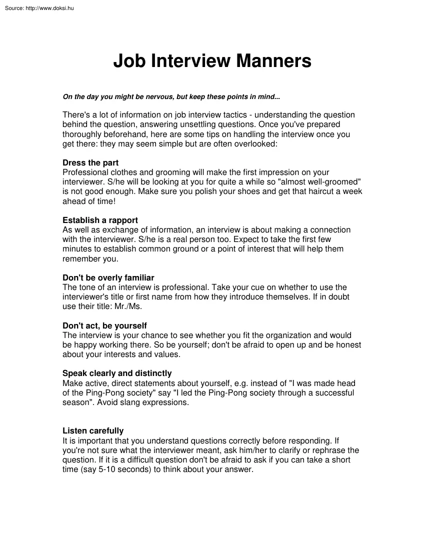 Job interview manners