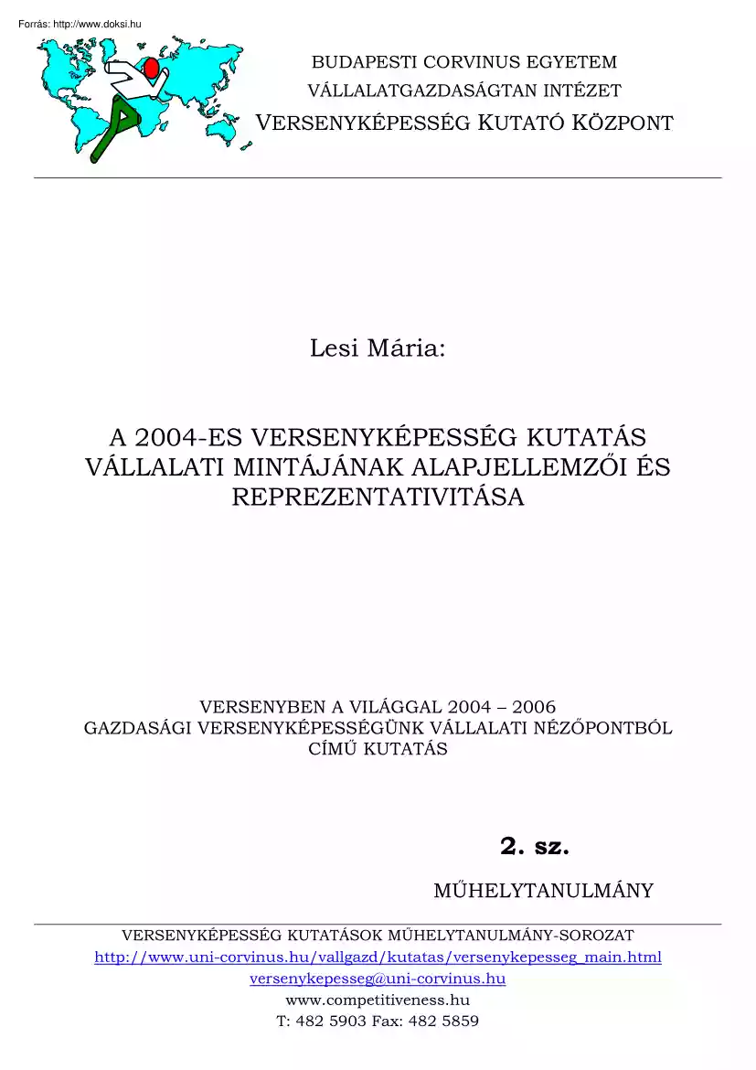 Lesi Mária - A 2004-es versenyképesség kutatás vállalati mintájának alapjellemzői és reprezentálása