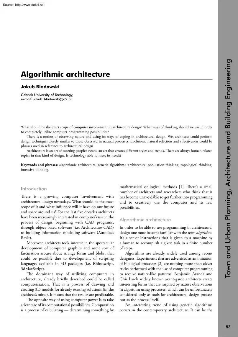 Jakub Bladowski - Algorithmic architecture