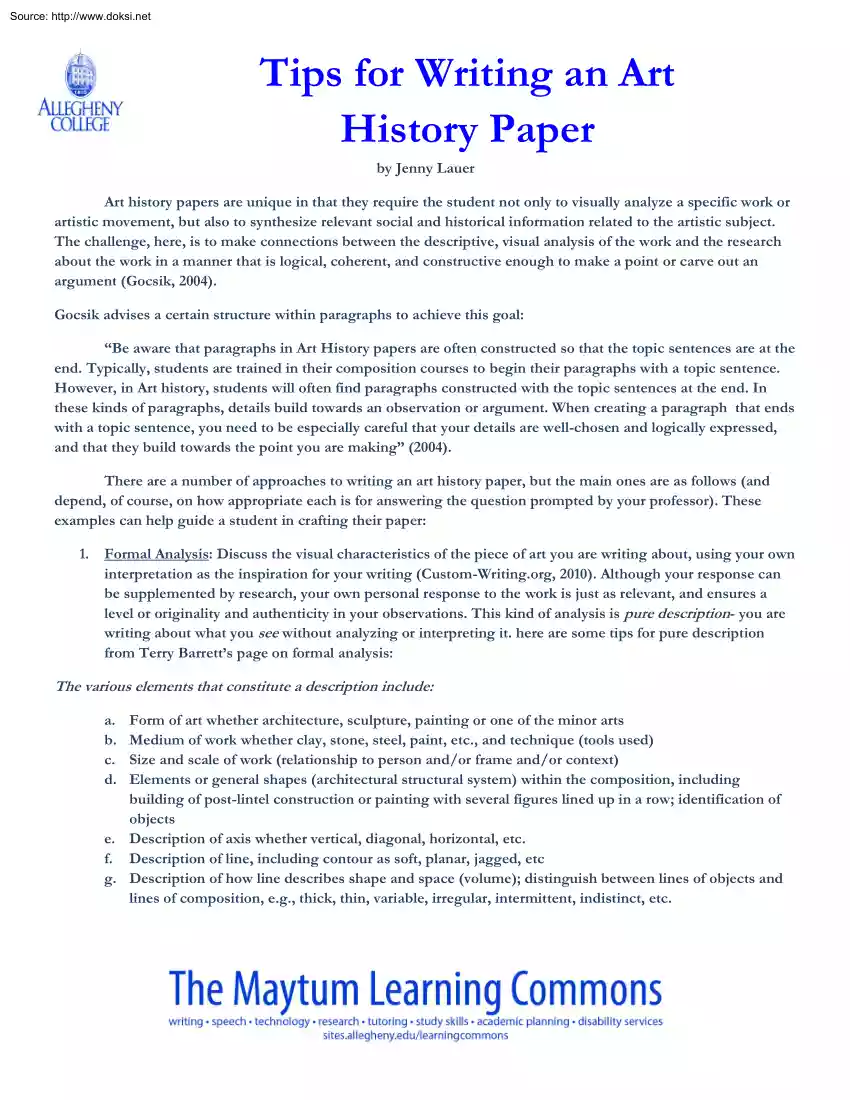 Jenny Lauer - Tips for Writing an Art History Paper