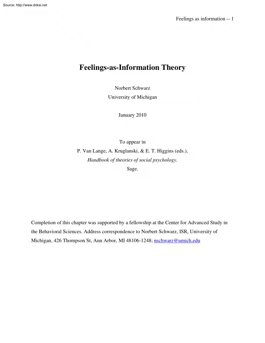 Norbert Schwarz - Feelings as Information Theory