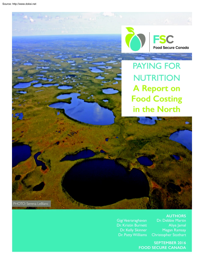 A Report on Food Costing in the North, Paying for Nutrition