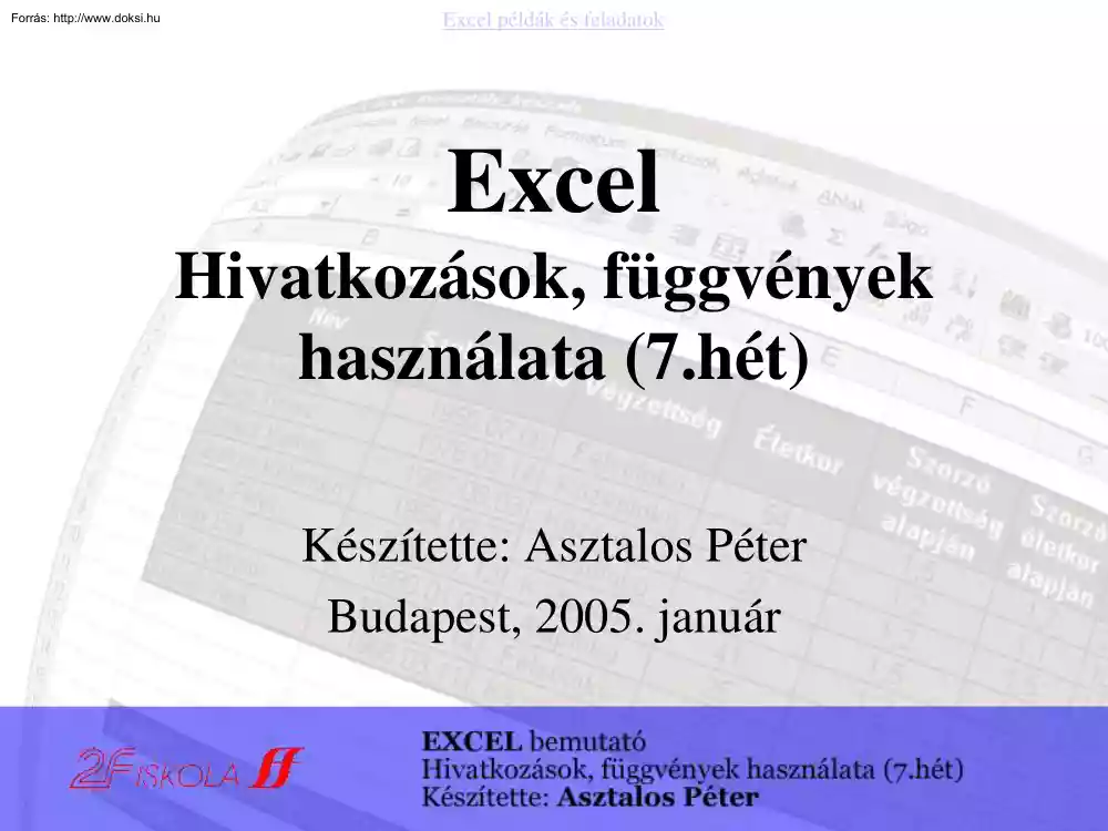 Asztalos Péter - Excel hivatkozások, függvények használata