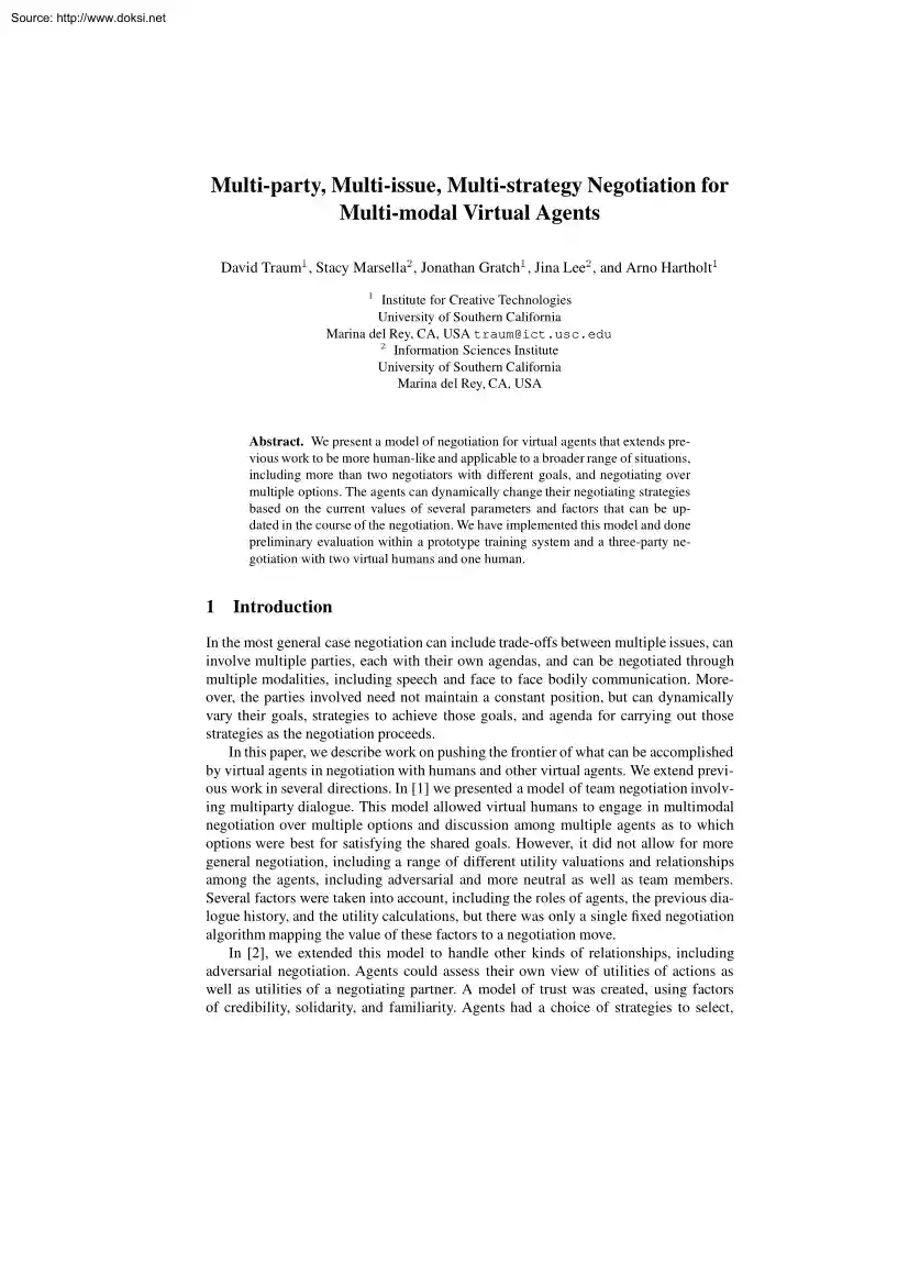Traum-Marsella-Gratch - Multi Party, Multi Issue, Multi Strategy Negotiation for Multi Modal Virtual Agents