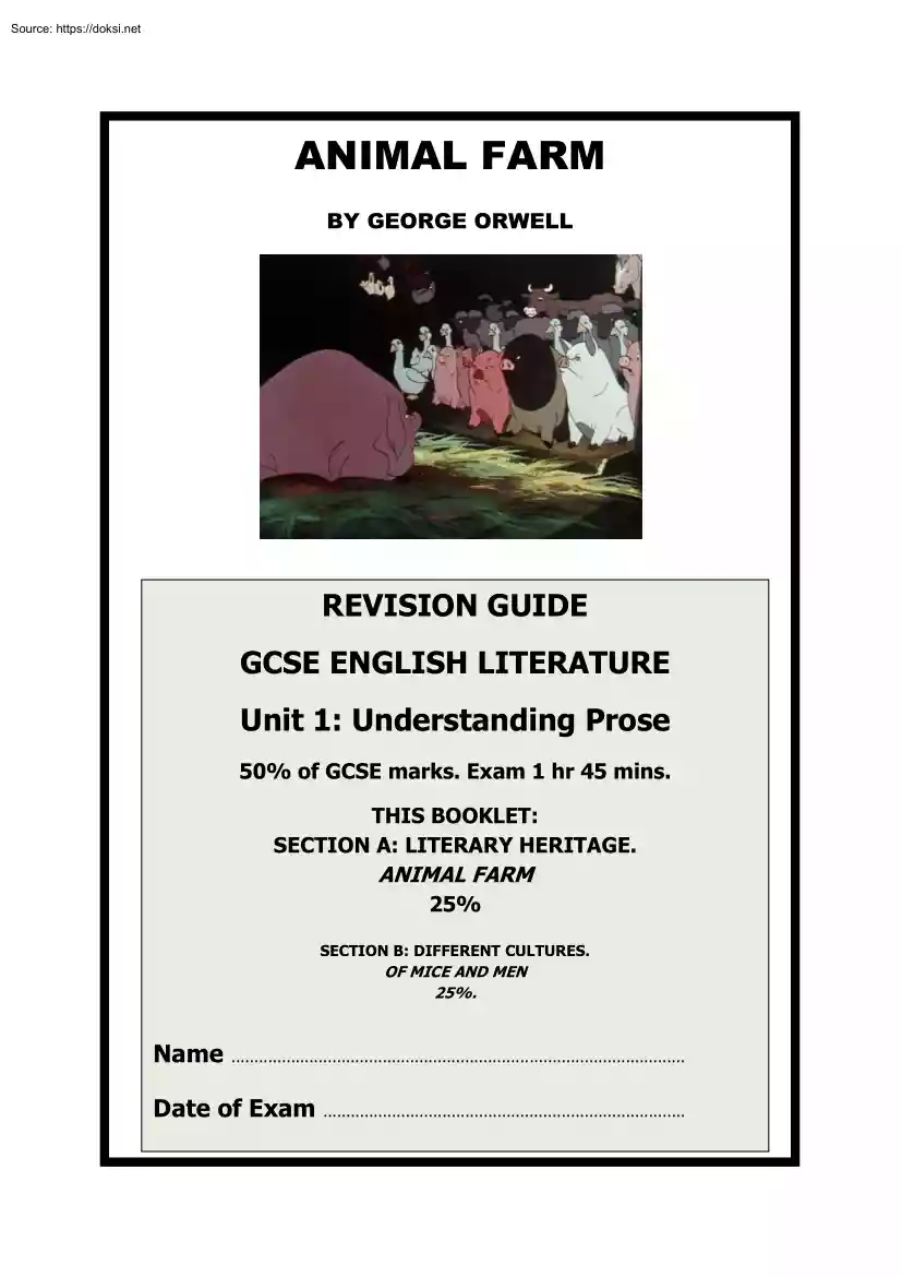 Animal Farm by George Orwell, Revision Guide, GCSE English Literature