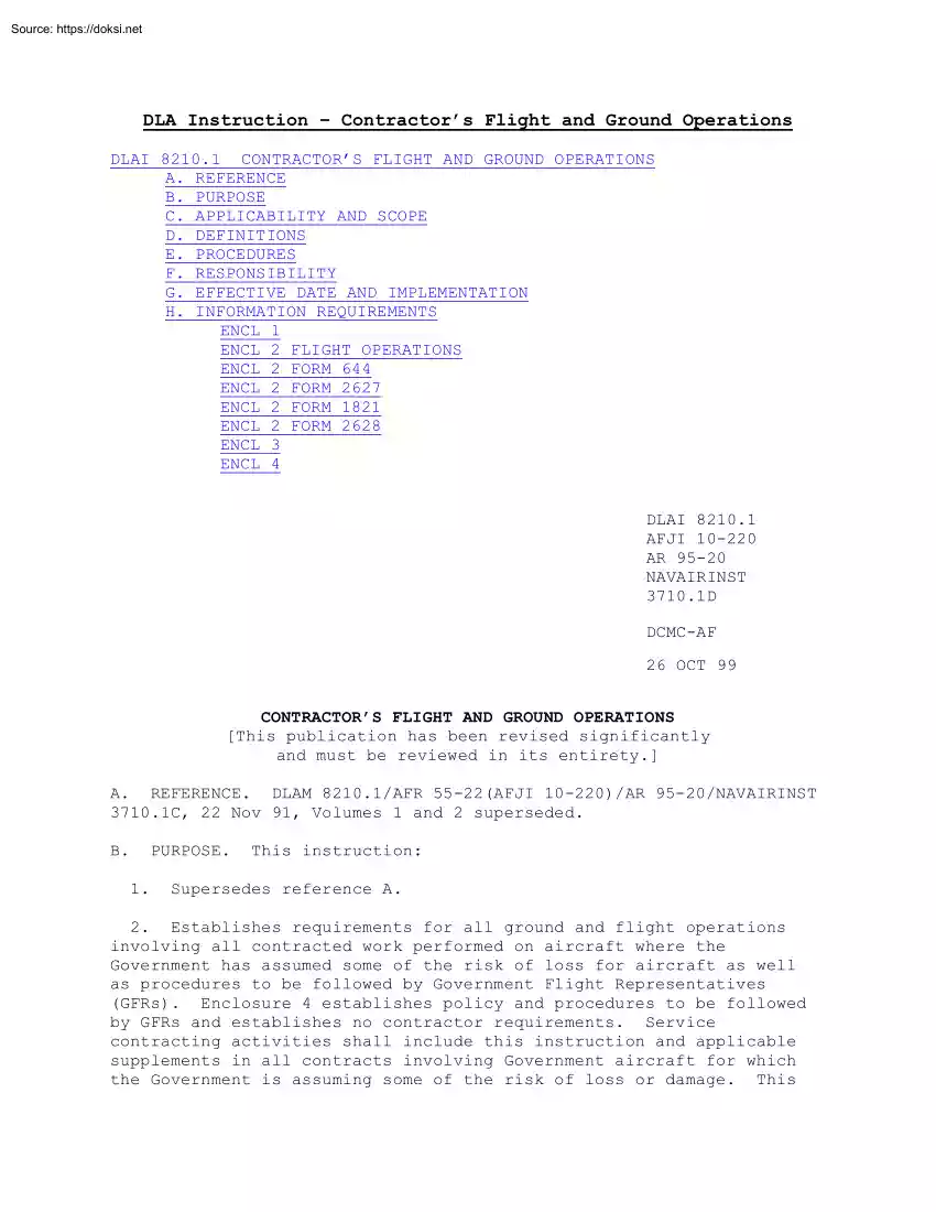 DLA Instruction, Contractors Flight and Ground Operations, NAVAIRINST