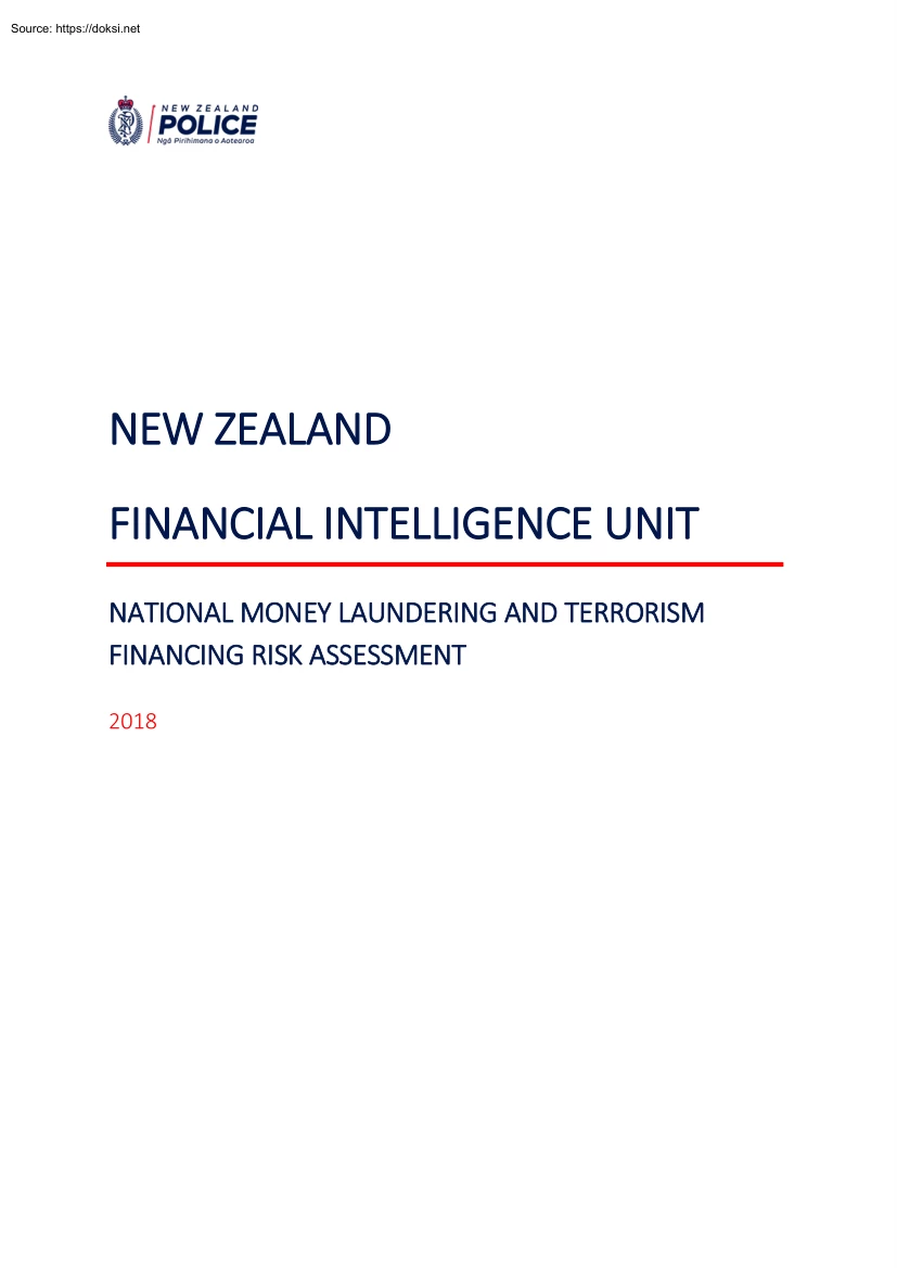 New Zealand, National Money Laundering and Terrorism Financing Risk Assessment