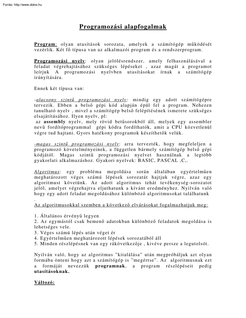 Programozási alapfogalmak