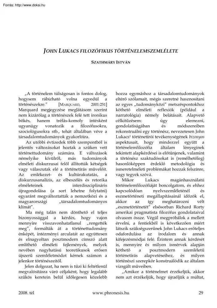 Szathmáry István - John Lukács filozófikus történelemszemlélete