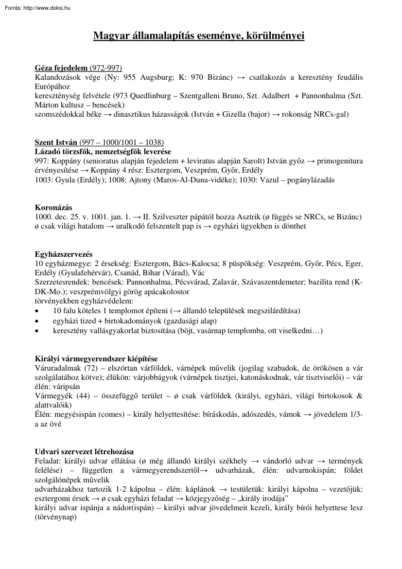 Magyar államalapítás eseménye, körülményei