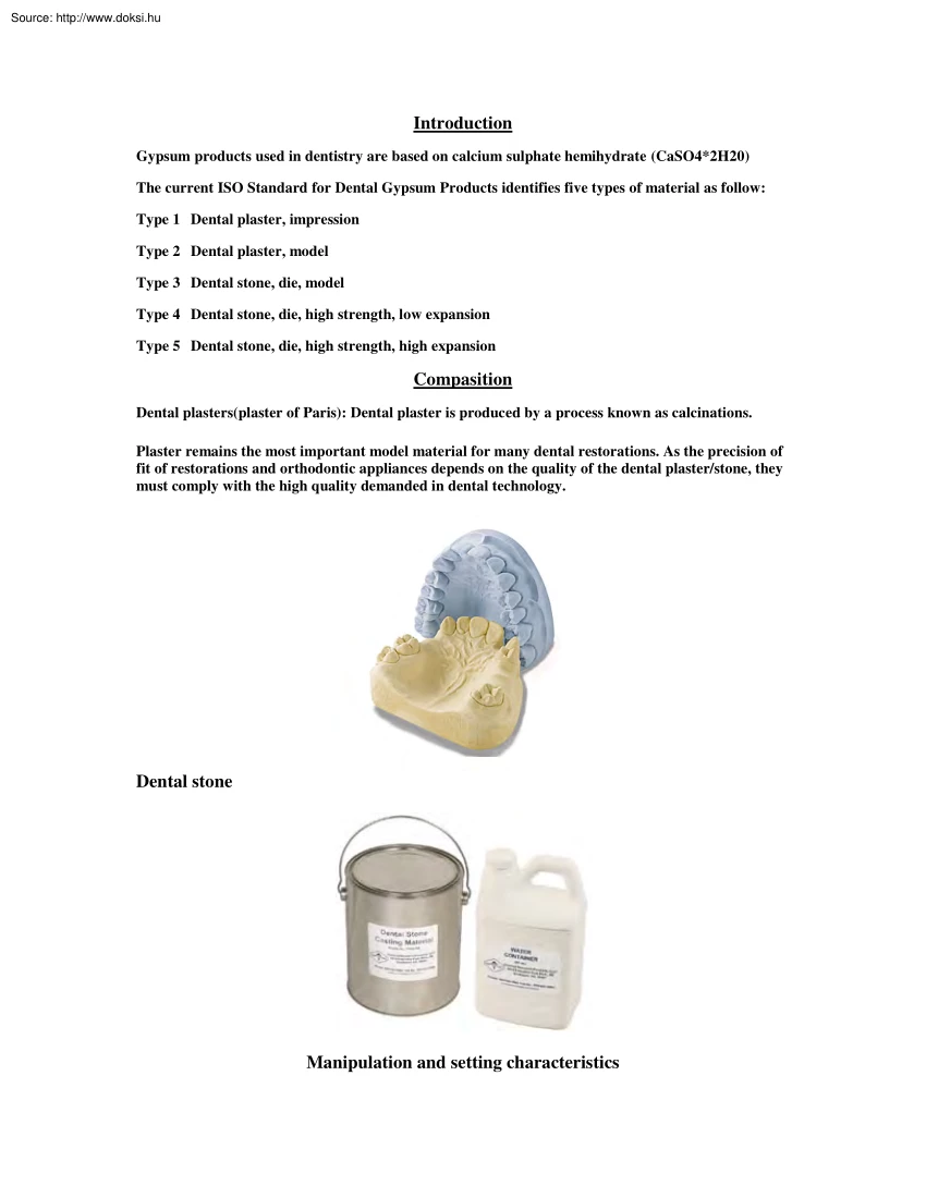 Gypsum products for dental casts