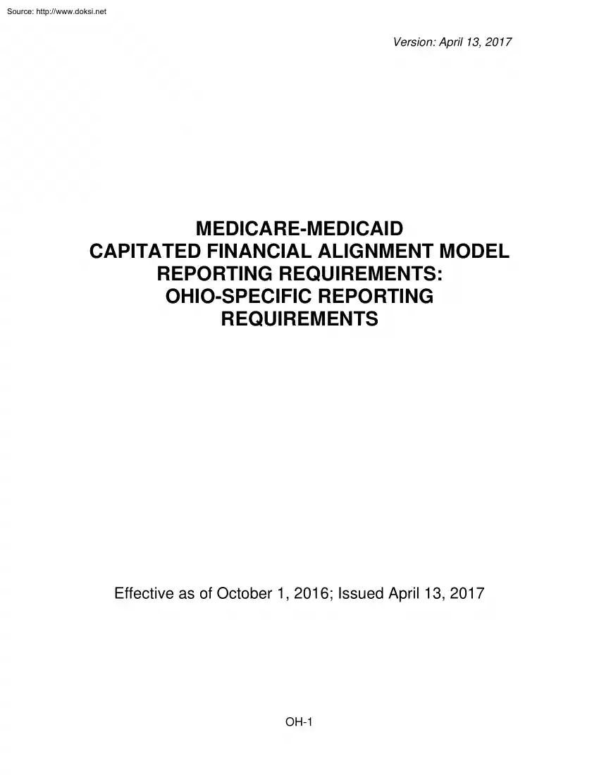 Medicare Medicaid Capitated Financial Alignment Model Reporting Requirements, Ohio Specific Reporting Requirements