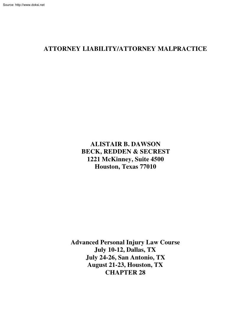 Alistair B. Dawson - Attorney Liability, Attorney Malpractice