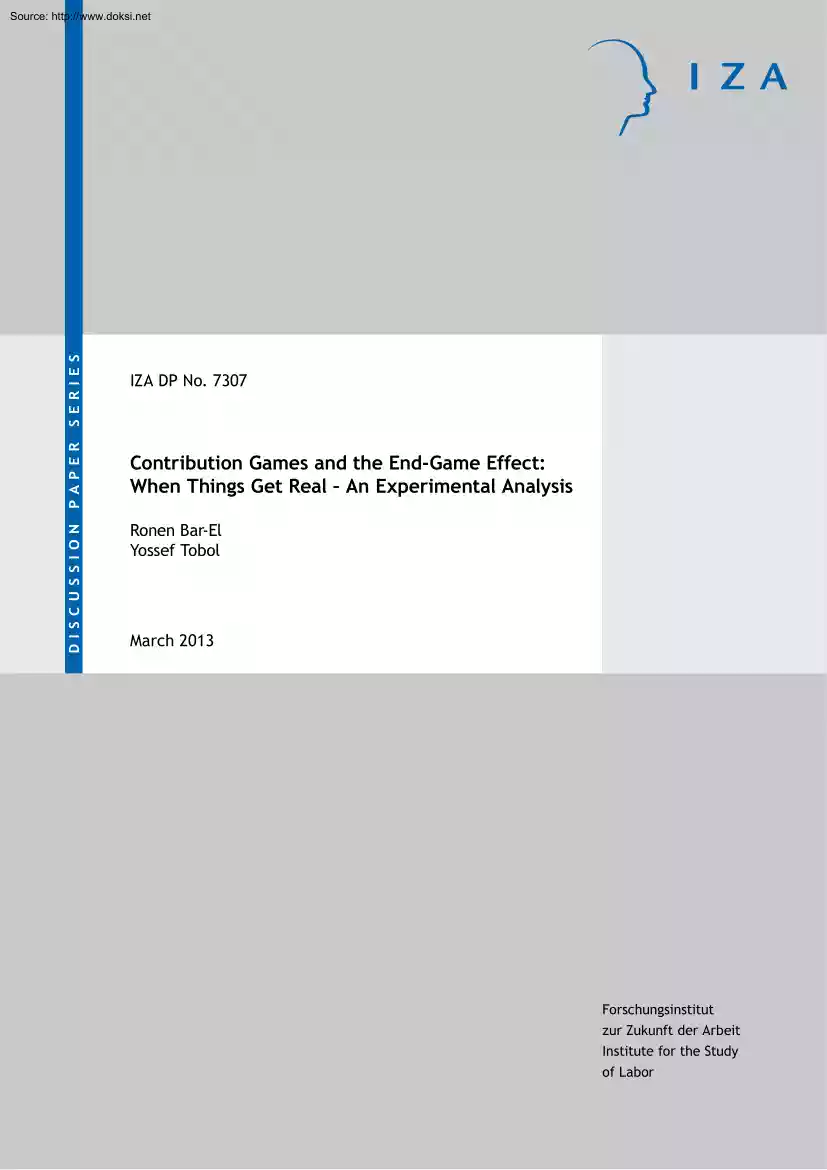 Bar-El-Tobol - Contribution Games and the End Game Effect, When Things Get Real, An Experimental Analysis
