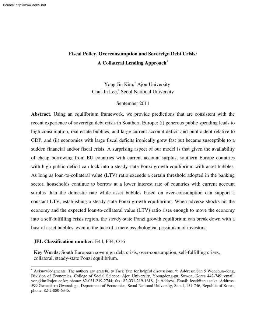 Kim-Lee - Fiscal Policy, Overconsumption and Sovereign Debt Crisis, A Collateral Lending Approach