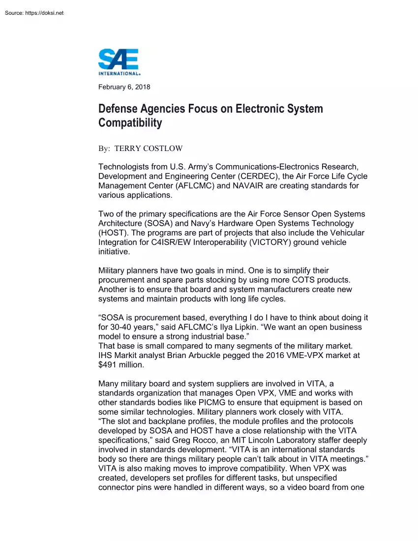 Terry Costlow - Defense Agencies Focus on Electronic System Compatibility