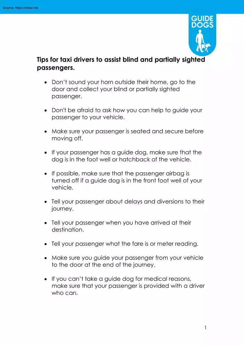 Tips for Taxi Drivers to Assist Blind and Partially Sighted Passengers