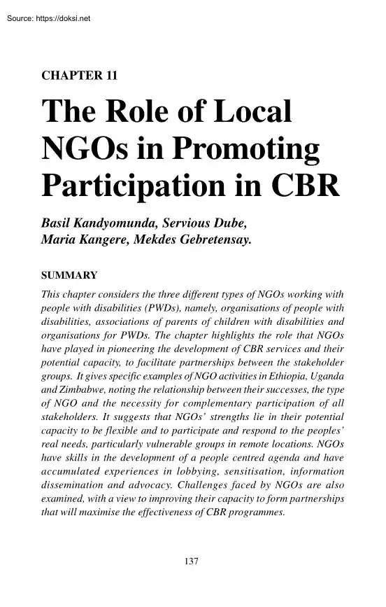 Kandyomunda-Kangere - The Role of Local NGOs in Promoting Participation in CBR