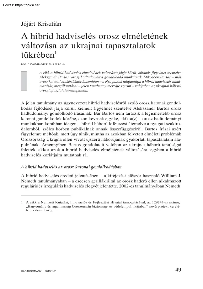 Jójárt Krisztián - A hibrid hadviselés orosz elméletének változása az ukrajnai