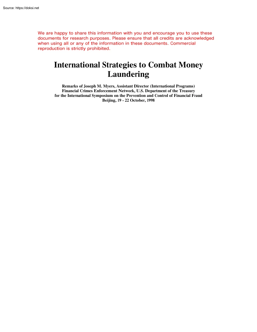 Joseph M. Myers - International Strategies to Combat Money Laundering