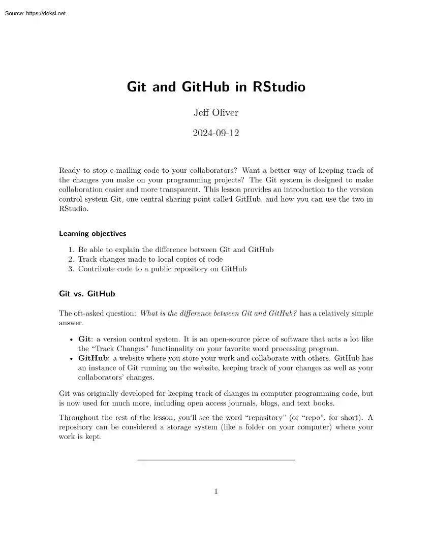 Jeff Oliver - Git and GitHub in RStudio