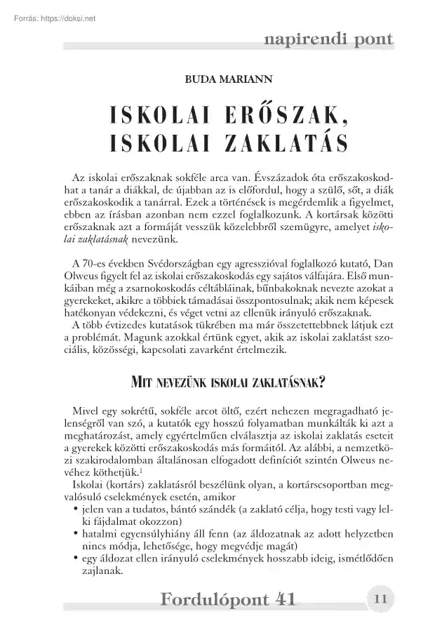 Buda Mariann - iskolai erőszak, iskolai zaklatás