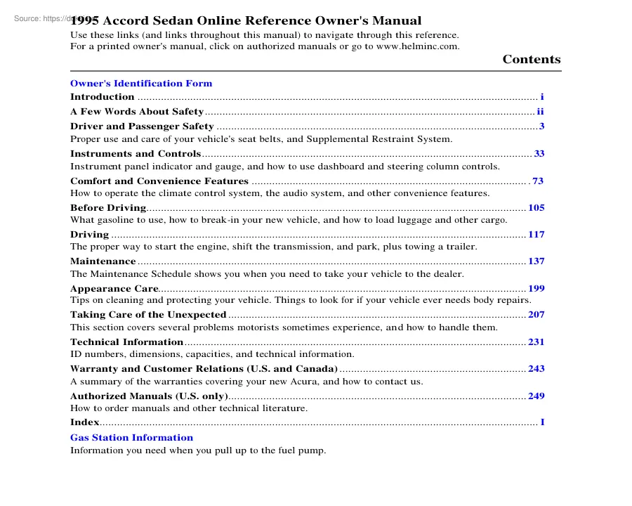 Honda Accord Sedan 1995, owners manual
