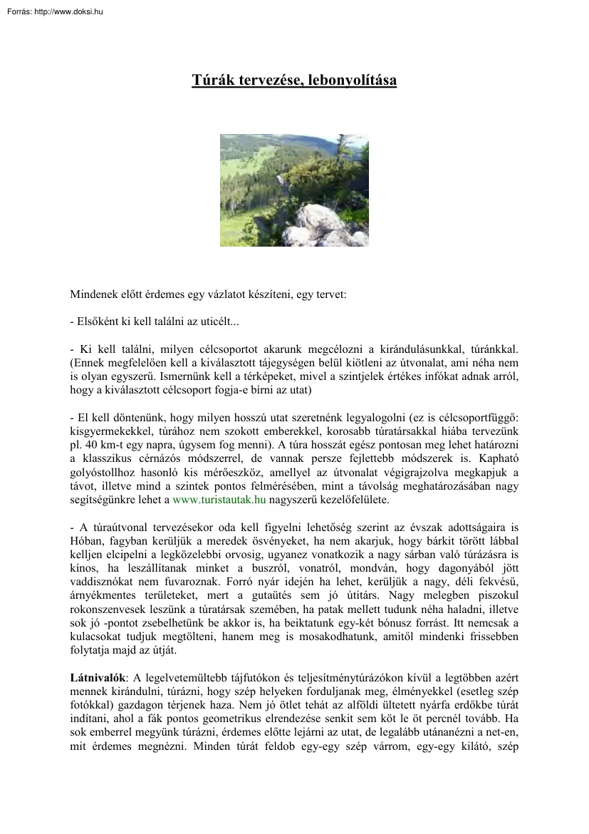 Túrák tervezése, lebonyolítása