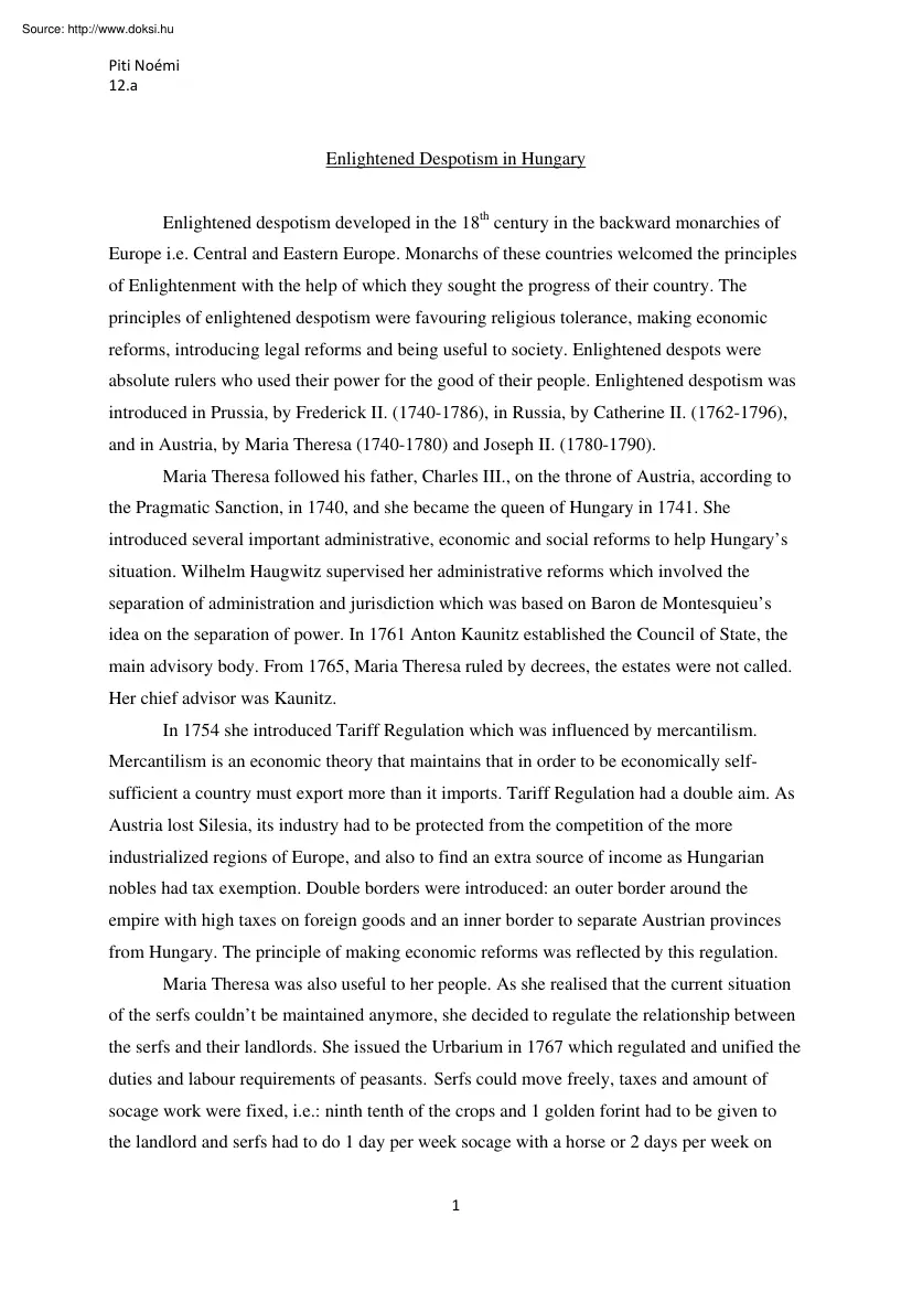 Piti Noémi - Enlightened despotism in Hungary