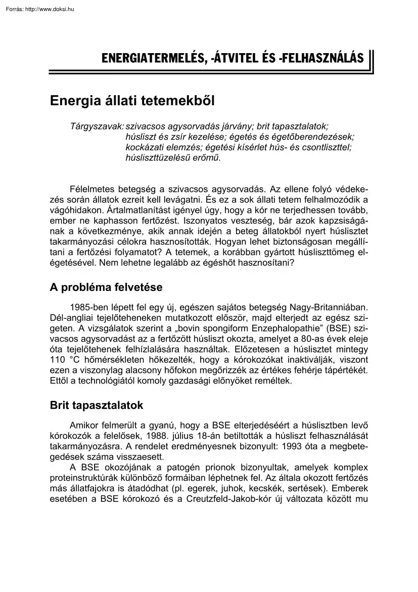 Dr. Barna Györgyné - Energia állati tetemekből
