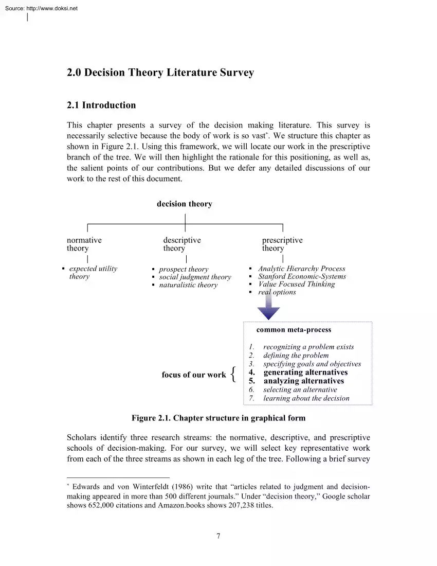 Decision Theory Literature Survey