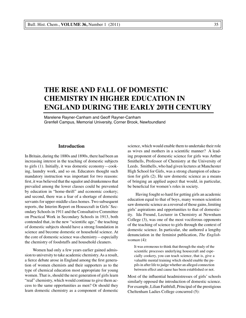 Canham-Canham-Campus - The Rise and Fall of Domestic Chemistry in Higher Education in England During the Early 20th Century
