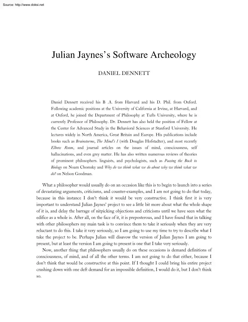 Daniel Dennett - Julian Jayness Software Archeology