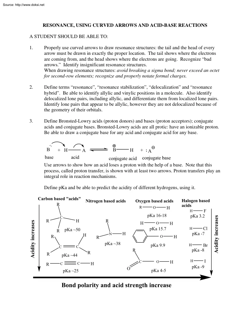 Resonance, Using Curved Arrows and Acid Base Reactions