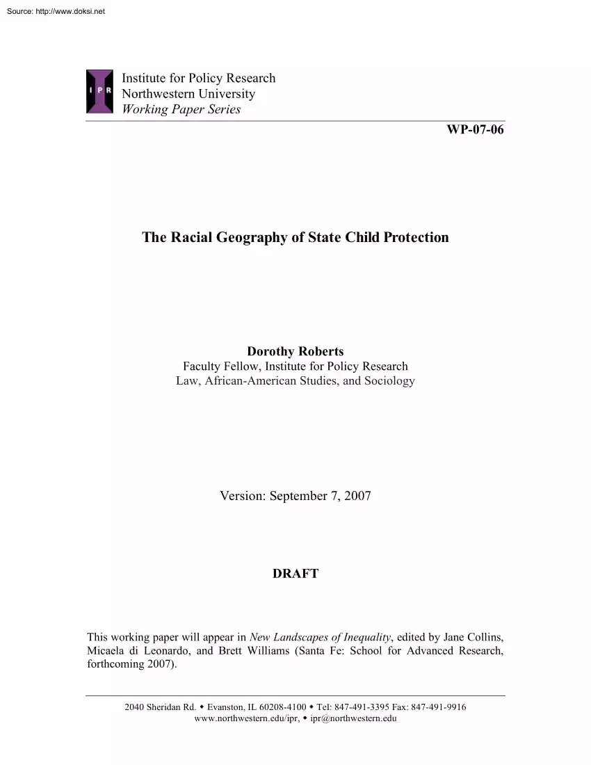 Dorothy Roberts - The Racial Geography of State Child Protection